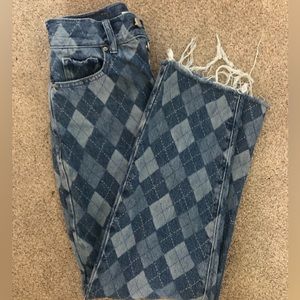 PacSun ARGYLE DENIM STRAIGHT LEG JEANS